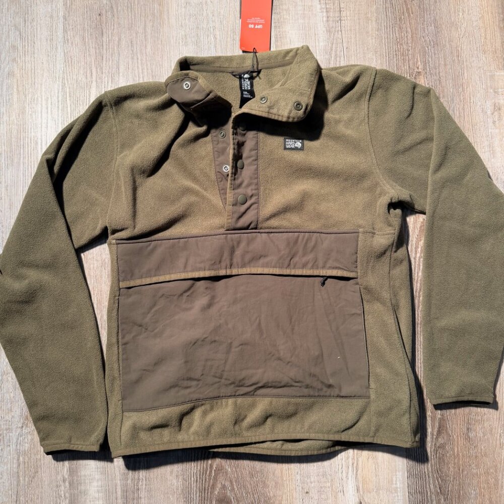 Mountain Hardwear Men's Microchill Snap Pullover, Combat Green Heather, Small